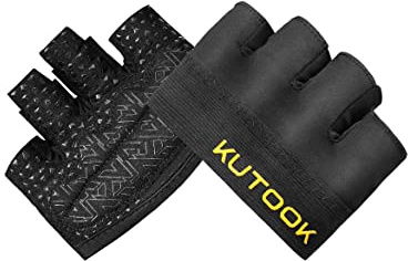 KUTOOK Guantes Gym Fitness de Entrenamiento Unisexo Gimnasio Guantes para Entrenar Deporte Cómodos Elásticos Negro-S