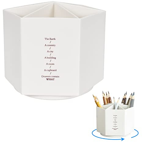 DEARBAG 360 Grad Stiftehalter Drehbar mit 6 Fächer Make-up Pinselhalter Rotierende Stiftehalter Schreibtisch Organizer aus Mode für Schreibtisch aufbewahrung zu Hause und im Büro(Weiß)