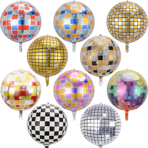 Palloncini Disco, 10 Palloncini Compleanno Palla da Discoteca Palloncini Colorati Personalizzati Palloncini Giganti Metallizzati Accessori Vintage per Disco Festa da Ballo Matrimonio Carnevale
