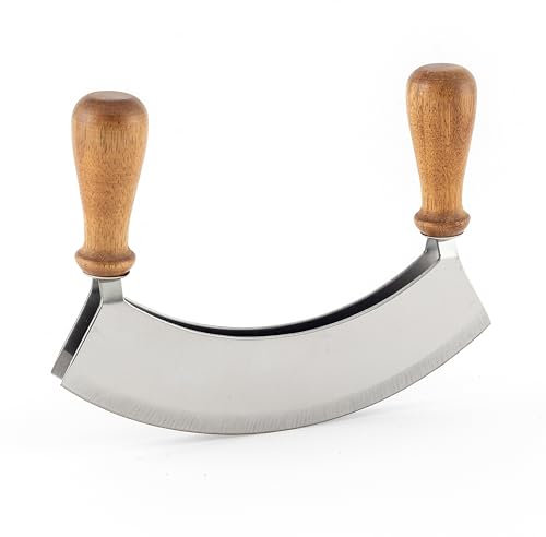 Hanseküche - Couteau à herbes, hachoir à double tranchant - 17,5 cm - Acier spécial - Lames de cuisine pour hacher finement, hacher finement et couper les herbes (couteau à hacher)