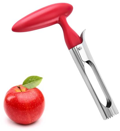 Apfelentkerner,Apfelausstecher,Entkerner Apfel,Edelstahl Apfelausstecher,Apfelentkerner mit einem roten Griff,Apfelentkerner mit einer gezackten Edelstahlklinge,für Äpfel Birnen und anderes Obst