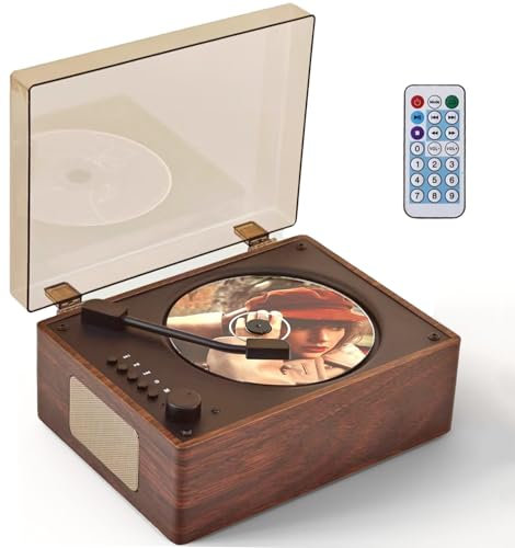 Portable CD Player for Home HiFi Speaker Bluetooth USB/AUX/Type-C Retro DVD Player Remote Control Personal CD Players for Car Kids Study Travel (Brown)