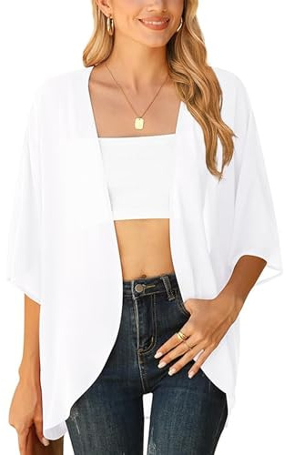 YGJIEGENG Womens Chiffon Kimono Cardigans Cover Up Summer Lightweight Beach Sheer Capes Tops for Swimwear (White Small)