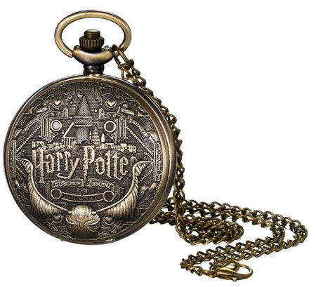 JewelryWe Vintage Schloss Taschenuhr mit Kette: Steampunk Zauberschloss Burg Analog Quarz Kettenuhr Antik Bronze Römische Ziffern Uhr Anhänger Halskette Gothic Schmuck für Unisex Herren Damen