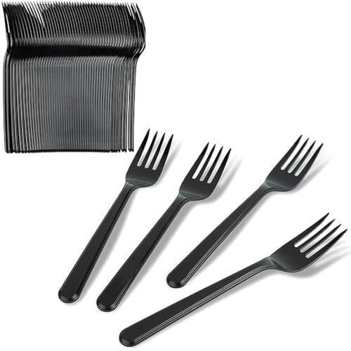 GGUFAY 100 Pezzi Forchette Plastica,Forchette Plastica Riutilizzabili e Robuste,Riutilizzabile Posate, Forchettine da Dolce,per Compleanni, Feste, Catering, Matrimoni, Barbecue,Nero