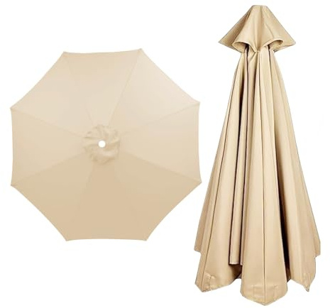Telo Di Ricambio Per Parassole, Replacement Parasol Cover 2/2.5M/2.7M/3.5M 6 Arms/8 Arms, Impermeabile, Protezione Dai Raggi UV Telo Ombrellone, Durevole Resistente Alle Intemperie(Beige,2.5M/6Ribs)