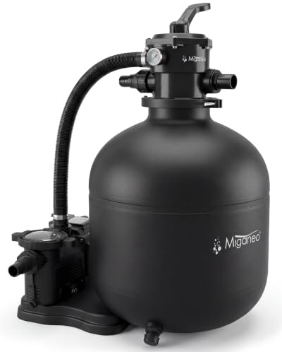 Miganeo Dynamic 12000 Pro Filtro de arena negro, 11.000 l/h, sistema de filtración para piscinas, hervidor de agua 485 mm