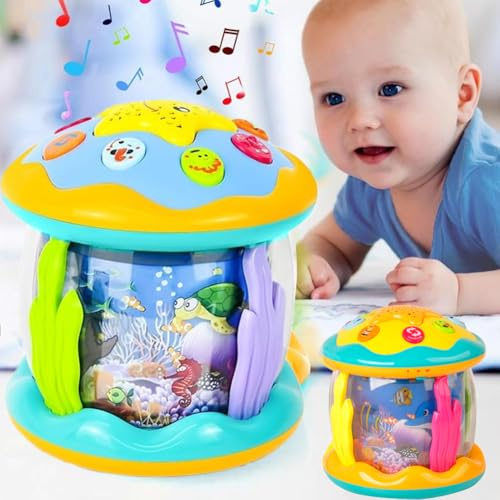 BAKAJI Ocean Paradise Giochi Bambini 1 Anno Montessori Rotante, Giocattolo con Musica, Luci Led, Gioco per Neonato con 2 Colori Assortiti, Idea Regalo, Proiettore Musicale Giocattoli Educativi