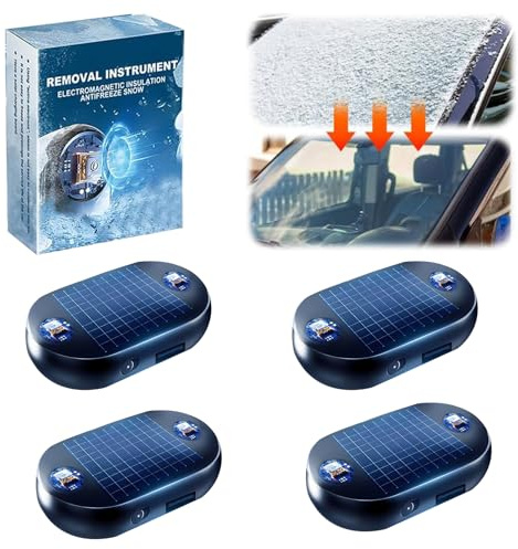 4pcs 2026 New Solar Anti-Freeze Electromagnetic Car Snow Removal Device，Magic Car Defroster Snow Remover for Cars Ice Scraper Fast and Efficient Vehicle Microwave Deicing Instrument for Ice Scrapin