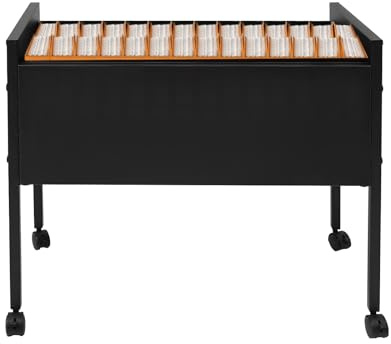 Archivador móvil con 4 ruedas, 70 x 37 x 60 cm, armario de acero para carpetas colgantes, capacidad de carga de 30 kg, para oficinas, salas de conferencias, salas de estudio, color negro