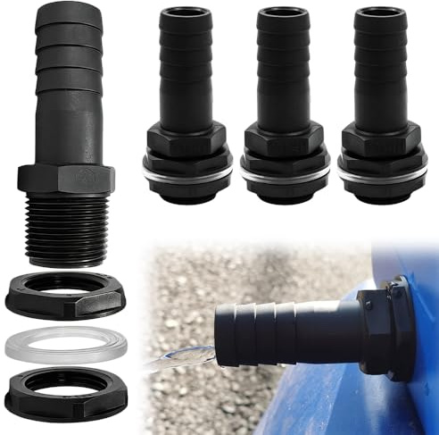 mizikuu 4 unidades de orificio para depósito de agua de lluvia de 1 pulgada con boquilla de manguera de 25 mm, conector de plástico para barril de lluvia