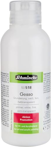 Schmincke - Gesso, 50 518 027,250 ml, weiße, halbtransparente, licht- und alterungsbeständige Grundierung für Öl- und Acrylfarben, gebrauchsfertig, Grundierung für Leinwände