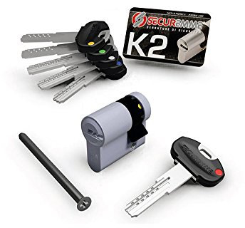 SECUREMME K2 MEZZOCILINDRO DECENTRATO NICHELATO 40MM 30-10 PROFILO EU 3CHIAVI 10SPINE SICUREZZA PROTEZIONE ANTITRAPANO