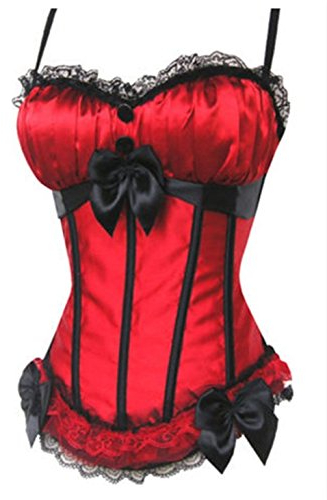 KUOSE Damen Burleske Corsage Padded Cup Strap Korsett Schwarz Rot Corsagentop