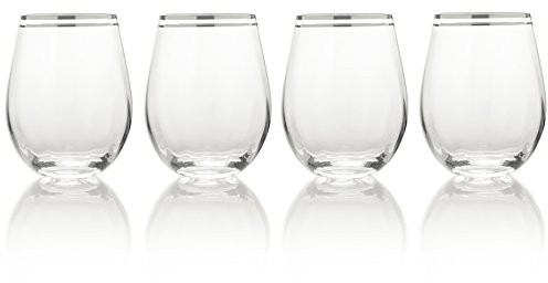 Mikasa 5188800 'Haley' Luxury Stemless Wine Glasses with Hand-Painted Platinum Rim, 680 ml (Set of 4)