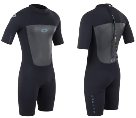 Osprey Men's Shorty 3 mm Summer Wetsuit, Adult Short Sleeve Neoprene Surfing Diving Wetsuit, Origin, Multiple Colours, Black, XL