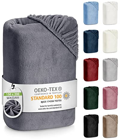 Bettlaken 150x200 Cashmere Touch Spannbettlaken Super Soft Winter Spannbetttuch Nicky Plüsch Teddy Typ585 Öko-Tex pflegeleicht anthrazit für 140x200 bis 160x200