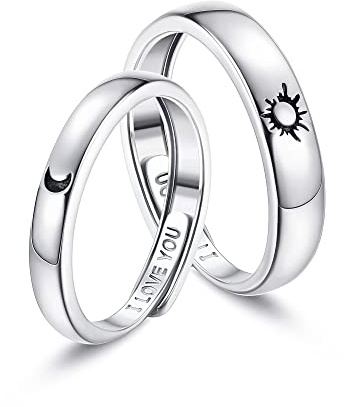LOLIAS Plata de Ley 925 Anillos de Pareja - Anillo de Bodas Mujeres y Hombres - Anillo de Promesa o Compromiso - Banda Aniversario - Conjuntos de Novia - San Valentín - Regalo en Caja Ajustable
