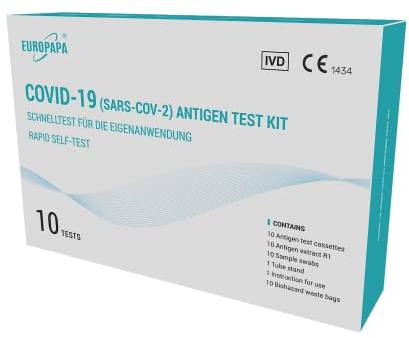 EUROPAPA® 10x Corona Laientest Selbsttest Covid-19 Antigentest auf SARS-CoV-2 Schnelltest zur Eigenanwendung Testkassete Probentupfer Antigenextrakt einzelverpackt