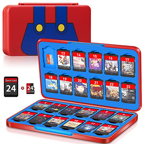 Switch Game Case Holder with 24 Cartridge Slots and 24 Micro SD Card Storage, Slim Portable Game Organizer Traveler Gift Accessories with Magnetic Closure, Protective Hard Shell and Soft Lining