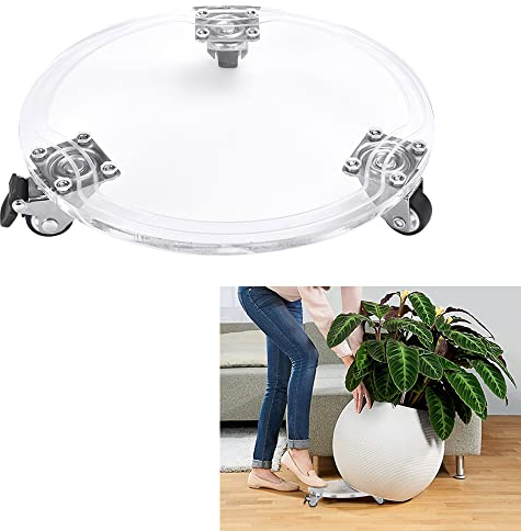CODIRATO Plant Caddy 22cm Plant Pot Round Wheels Acrylic Plant Stand Mover Flower Pot Mover Rollers Dolly Trolley Tray Pallet Mover Trolley Caddy for Potted Plants Outdoor and Indoor