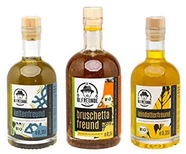 DIE ÖLFREUNDE „Bio“-Trio Sparset | 3 erlesene Speiseöle | hochwertige kaltgepresste Öle | nachhaltige Öle mit Omega 3 und Omega 6 Fettsäuren