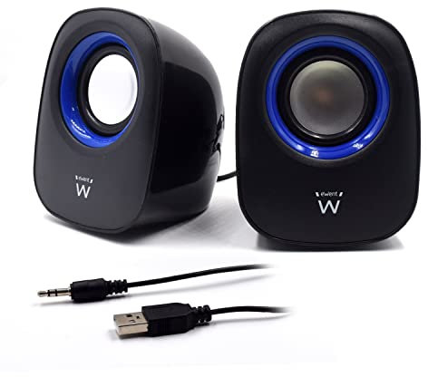 Ewent EW3501 - Sistema Audio 2.0 Speaker Casse Stereo, Alimentate via USB, Nero/Blu