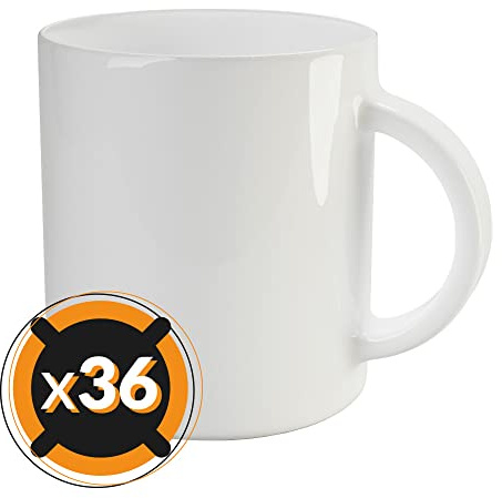 PixColor - 36 vita keramiska sublimeringskoppar med handtag | 350 ml kapacitet (11 oz) | AAA-kategori | mikrovågs- och diskmaskinssäker | Cricut kompatibel