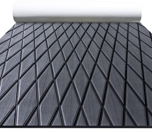 FOCEAN Boat Flooring EVA Foam Boat Decking Marine Mat Non-Slip Self-Adhesive Flooring Sheet for Motorboat Kayak Surfboard Garden Swimming Pools, 94.5''x 47.2'', Dark Grey with Black Lines