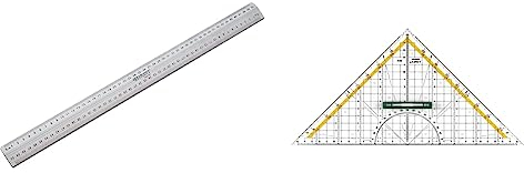 Westcott E-10113 00 Schneidelineal aus Metall, 50 cm, silber & Linex Geodreieck aus Kunststoff, mit Griff, 30 cm, bruchsicher und transparent