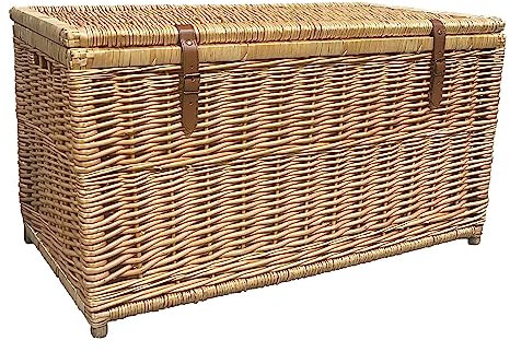 Arthur Cameron - Lucca Deluxe, Large Wicker Basket with Lid - Hand-crafted Wicker Storage Basket with Legs & Sturdy Wooden Frame - Storage Trunk, Storage Chest (Large, Natural)