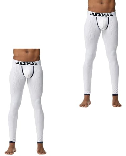JOCKMAIL Long Johns Pants Men Thermal Underwear Cotton Printed Mens Thermal Underwear Sleeping Bottoms Leggings Pant, Ls-1103-white-2pack, Large