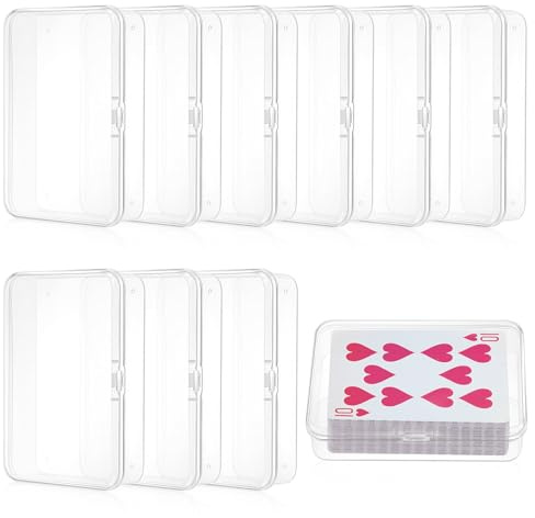 HOCUCHELAND 10 stycken spelkortslåda, 9,5 x 6,5 x 2,5 cm förvaringslåda med lock liten, rektangulär transparent plastkortlåda, spelkort fodral för små pärlor piller smycken kort