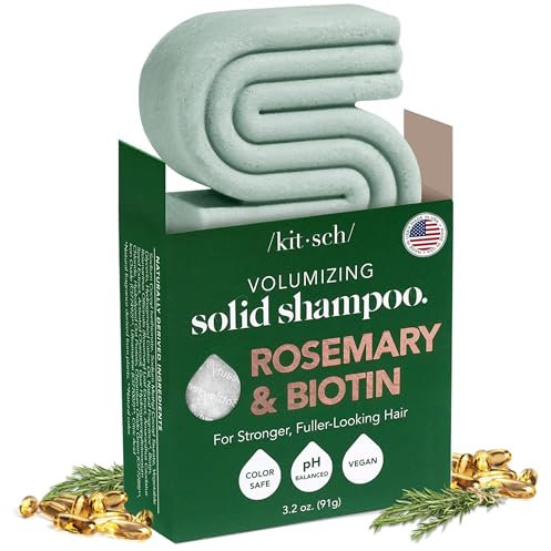 Kitsch Rosemary & Biotin Shampoo Bar 91g - For Hair Growth, Strengthening, Thickening & Volumizing Shampoo for Women and Men - Free of Parabens, Sulfates & Silicones