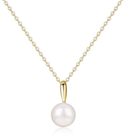 GAVU Collar Mujer con Perla de Agua Dulce, Collar de Plata de Ley 925 Chapado en Oro para Mujer con Colgante de Perla
