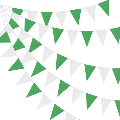 HUTRADE Lot de 2 guirlandes de fanions d'extérieur - En tissu résistant aux intempéries - Vert et blanc - 8 m - Idéal pour les fêtes d'anniversaire en plein air, les fêtes de tir, les mariages, les