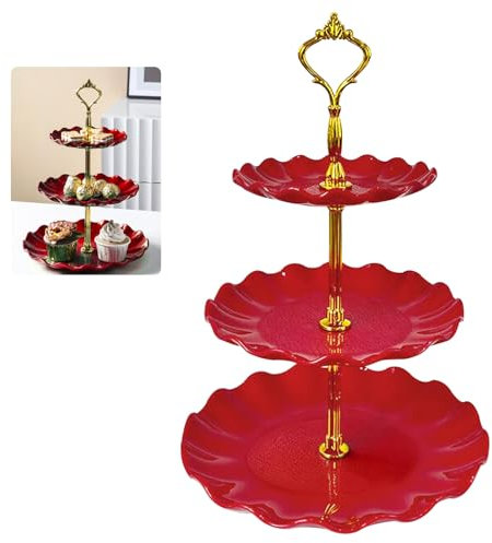 zgpzlhd Présentoir à gâteaux à 3 étages, pour gâteaux de mariage, cupcakes et pâtisseries de fête （Rouge