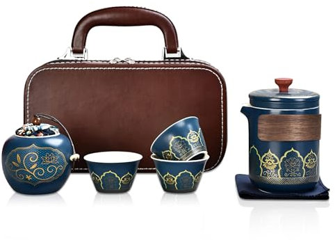Mulaibdin Chinese Tea Set Travel, Portable Kung Fu Tea Set with Bag, Tea Set for Adults Gift, Teapot and Cup Set for China, Porcelain Tea Set for Outdoor,Picnic,Business,Home, Camping,Tea Ceremony