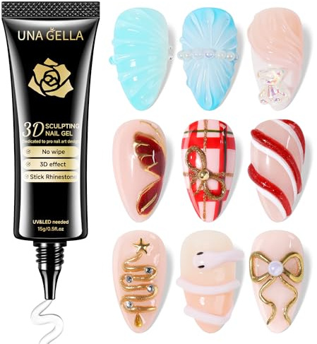 UNA GELLA 3D nagellim nagelkonst 15 g | 3D-skulpteringsgel 15 g, 4-i-1 no-wipe klar gel för nagelspetsar, krompulver, nagelberlocker och gör-det-själv-nageldesign