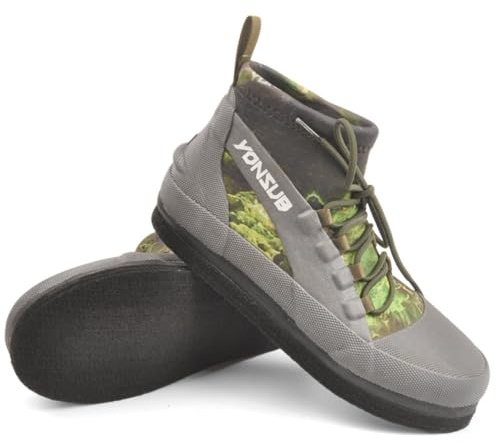 Felt Sole Wading Shoes for Men Fly Fishing Deck Boots Waterproof Lightweight Breathable Leather Wide Non slip Felt Bottom Quick Dry Warm Insole Casual Comfort Wear Mud Walking Hiking Sports Booties (Camo Green,11)