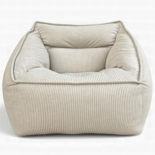 Aiire Sillón Puff con Relleno Incluido - Puf Salon, Dormitorio y Habitación Juvenil Moderno - Funda en Pana Premium Desenfundable y Lavable - Bean Bag XXL Gigante para Adultos [100x100x80]