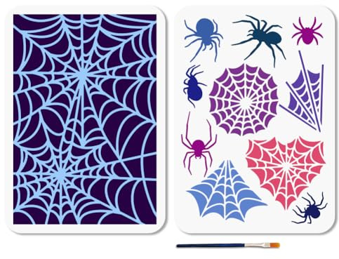 MAYJOYDIY 2 pochoir en Toile D'Araignée pour Halloween 29.7 x 21cm Réutilisable pour Peindre Sur les Murs Bois Peinture Décor à la Maison