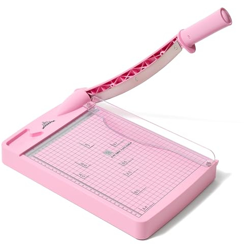 JIELISI Papierschneider (Bis 80g A4, 12 Blatt Schneidleistung) Manuell Schneidemaschine, Papierschneidemaschine, Hebelschneider, Schere für Papier und Fotos, höchste Präzision（Rosa）