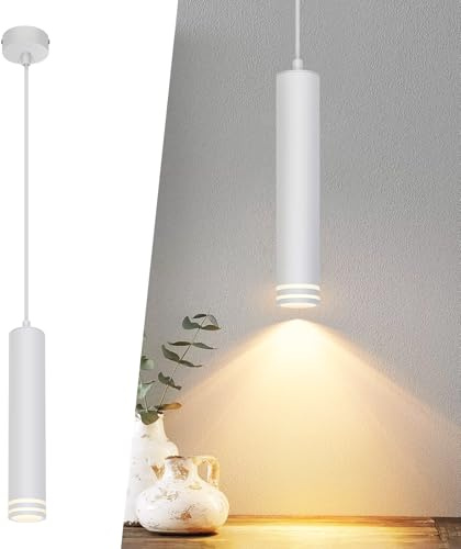 Deboola Pendelleuchte GU10 Zylinder Hängelampe 1 flammig Modern Aluminium Hängeleuchte Höhenverstellbar Pendellampe für Küche Schlafzimmer Esstisch Wohnzimmer Weiß/Ohne Leuchtmittel