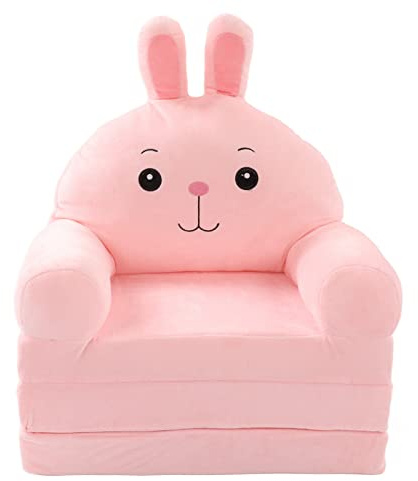 Aoresac Sofá Cama para Niños con Parte Inferior Plegable 2 en 1, con Reposabrazos Ancho para Leer, Jugar y Tomar una Siesta, sofá Plegable para Niños con Dibujos Animados de Felpa Corta, (Rosa)