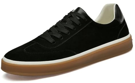 NYSBH Herr Tenis maskulino skor läder skridskor män mode vardagliga promenadskor klassiska platta skosnören sneakers, Svart, 40 EU
