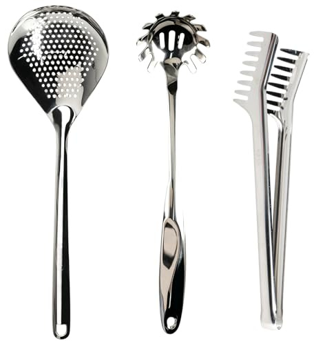 YunBey Juego utensilios pasta acero 304, pinza, cuchara y espumadera
