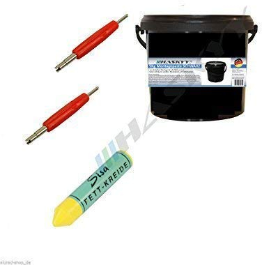3kg Reifenmontage Montagepaste Schwarz Paste Montagewax Set inkl. 2X Ventileindreher und Fettkreide - Universal Satz für Reifenmontage