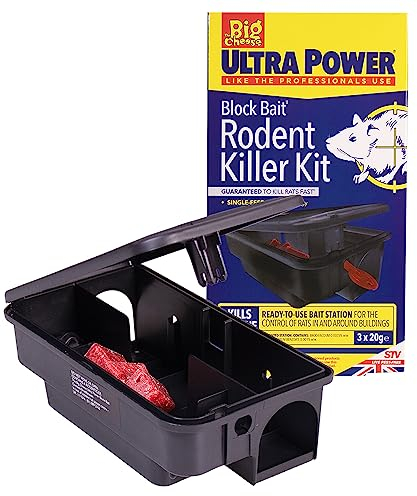 The Big Cheese Ultra Power Block Bait Rodent Killer Kit, Refillable Bait Station and 3x20g Brodifacoum Blocks, Rat and Mice Poisoning Blocks, Fast Acting, Red, Biodegradable, Indoor and Outdoor Use
