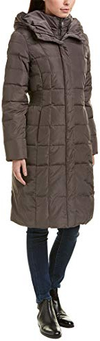 Cole Haan Women's Taffeta Down Coat With Bib, Carbon, Small